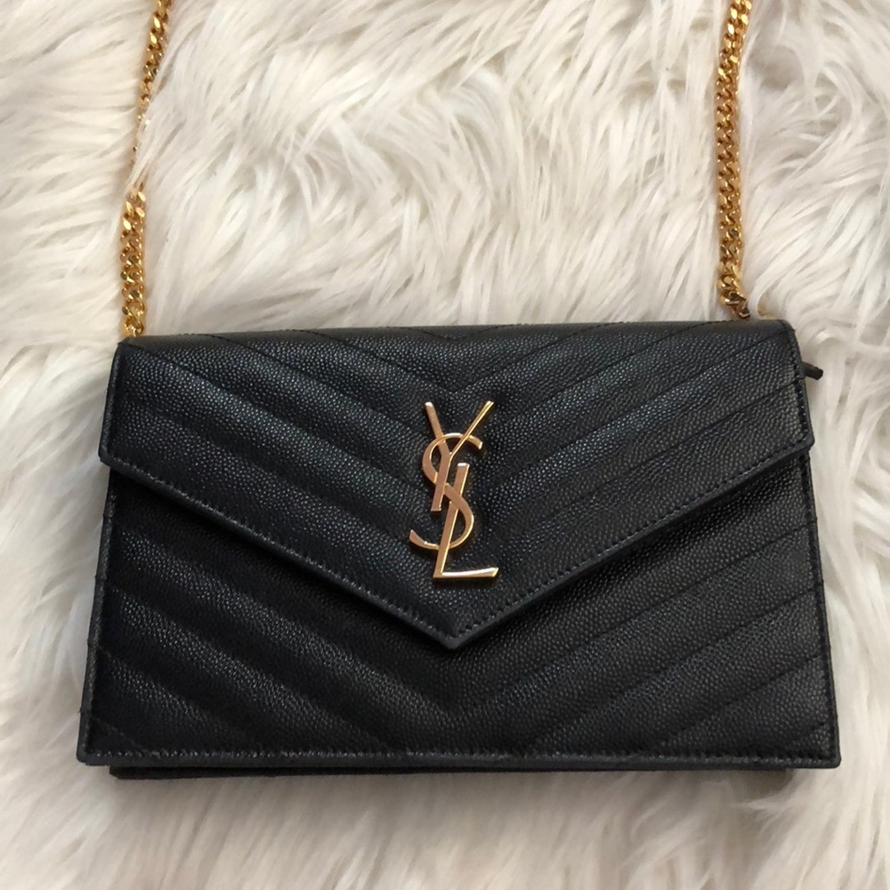 Authentic black YSL matelasse WOC wallet on chain